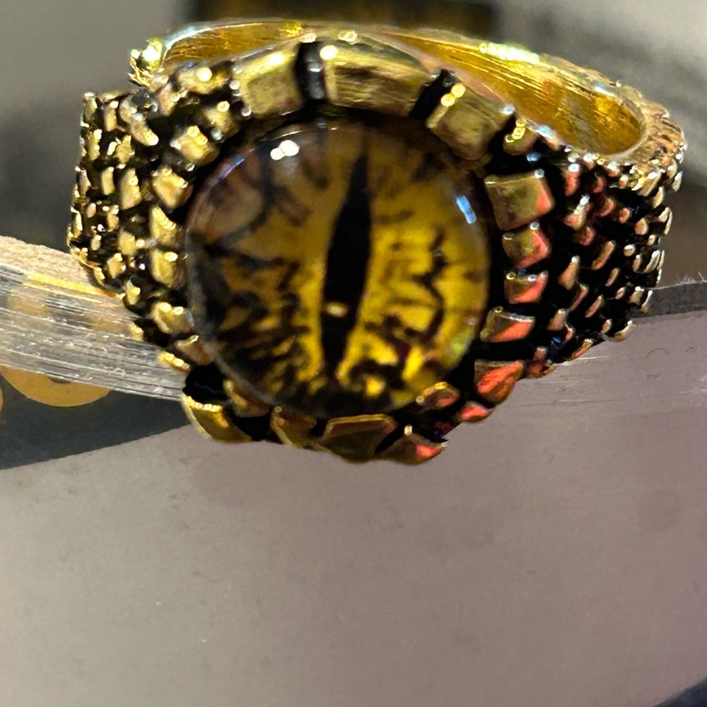 Gold Dragon Eye Statement Ring - Yellow Center